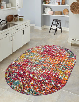Multicolor 4' 1 x 6' 1 Tribal Trellis Oval Area Rug Geometric Southwestern Inspired Durable Carpet for Home Interior Design for Sale at Rug Engine