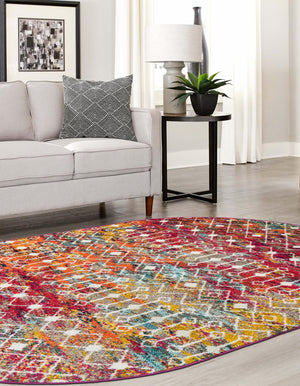 Multicolor 4' 1 x 6' 1 Tribal Trellis Oval Area Rug Geometric Southwestern Inspired Durable Carpet for Home Interior Design for Sale at Rug Engine
