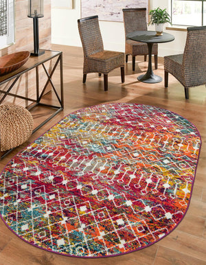 Multicolor 4' 1 x 6' 1 Tribal Trellis Oval Area Rug Geometric Southwestern Inspired Durable Carpet for Home Interior Design for Sale at Rug Engine