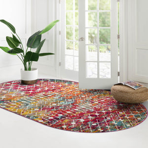 Multicolor 7' 10 x 10' Tribal Trellis Oval Area Rug Geometric Southwestern Inspired Durable Carpet for Home Interior Design for Sale at Rug Engine
