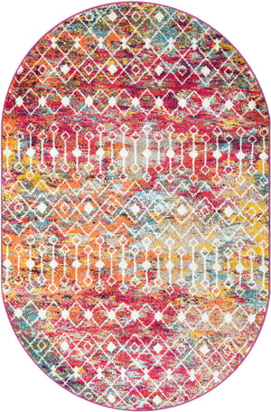 Multicolor 5' 3 x 8' Tribal Trellis Oval Area Rug Geometric Southwestern Inspired Durable Carpet for Home Interior Design for Sale at Rug Engine