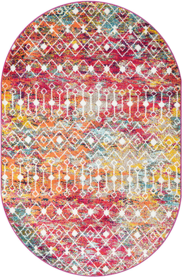 Multicolor 5' 3 x 8' Tribal Trellis Oval Area Rug Geometric Southwestern Inspired Durable Carpet for Home Interior Design for Sale at Rug Engine