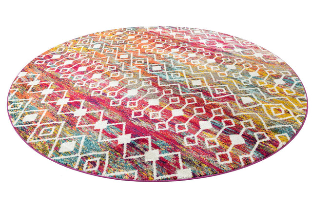 Multicolor 10' x 10' Tribal Trellis Round Area Rug Geometric Southwestern Inspired Durable Carpet for Home Interior Design for Sale at Rug Engine