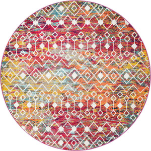 Multicolor 7' 10 x 7' 10 Tribal Trellis Round Area Rug Geometric Southwestern Inspired Durable Carpet for Home Interior Design for Sale at Rug Engine