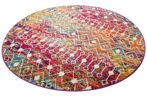 Multicolor 6' 1 x 6' 1 Tribal Trellis Round Area Rug Geometric Southwestern Inspired Durable Carpet for Home Interior Design for Sale at Rug Engine