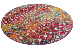 Multicolor 6' 1 x 6' 1 Tribal Trellis Round Area Rug Geometric Southwestern Inspired Durable Carpet for Home Interior Design for Sale at Rug Engine
