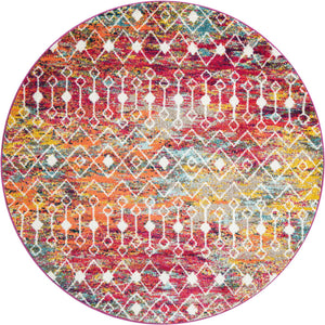 Multicolor 6' 1 x 6' 1 Tribal Trellis Round Area Rug Geometric Southwestern Inspired Durable Carpet for Home Interior Design for Sale at Rug Engine
