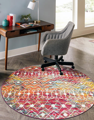 Multicolor 10' x 10' Tribal Trellis Round Area Rug Geometric Southwestern Inspired Durable Carpet for Home Interior Design for Sale at Rug Engine