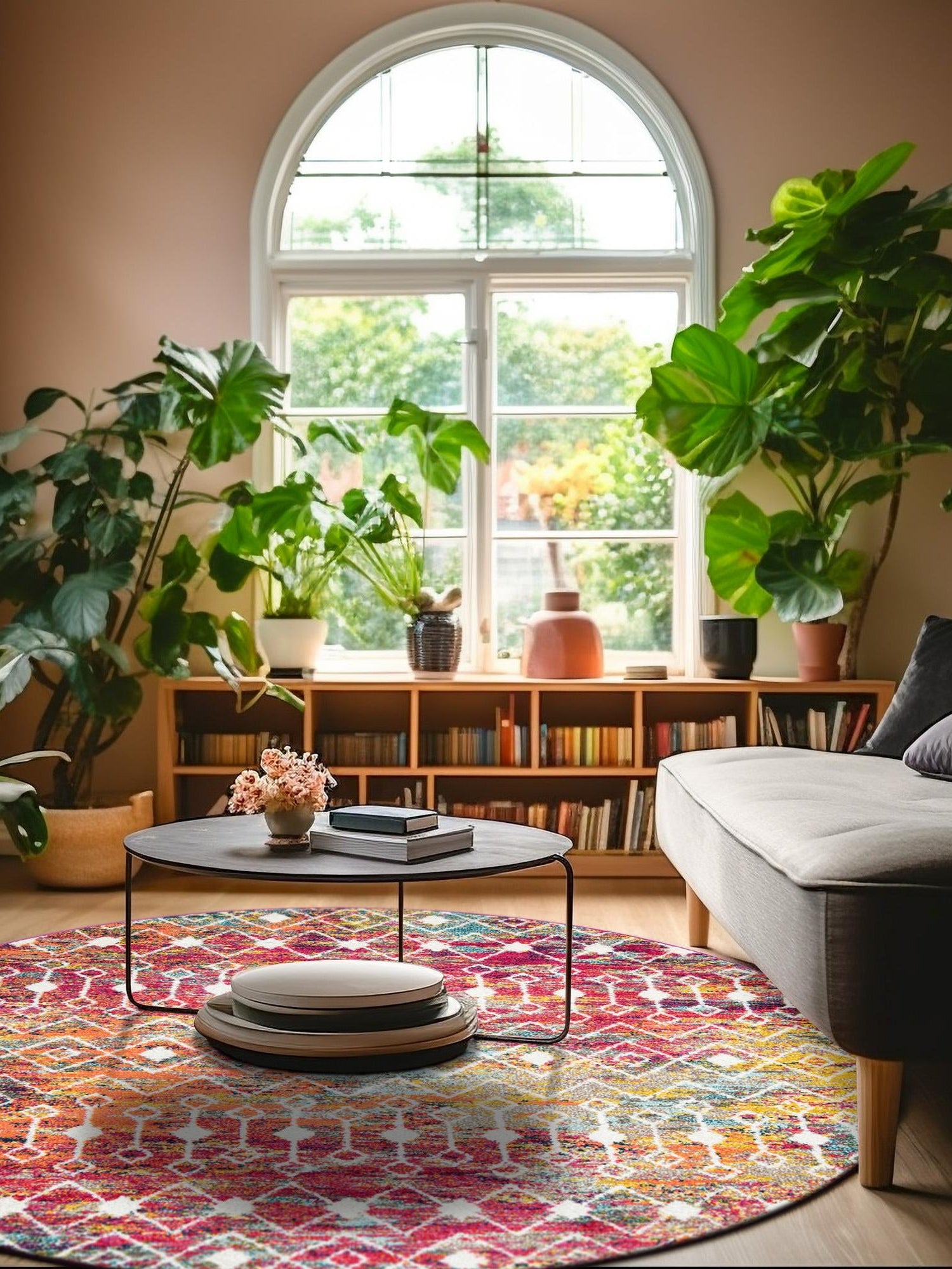 Multicolor 3' 1 x 3' 1 Tribal Trellis Round Area Rug Geometric Southwestern Inspired Durable Carpet for Home Interior Design for Sale at Rug Engine