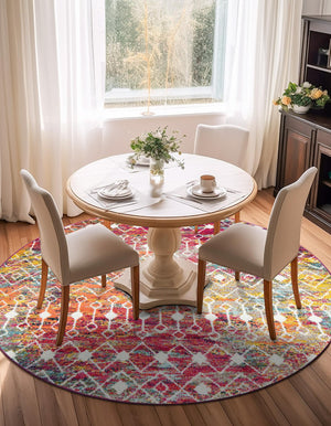Multicolor 3' 1 x 3' 1 Tribal Trellis Round Area Rug Geometric Southwestern Inspired Durable Carpet for Home Interior Design for Sale at Rug Engine