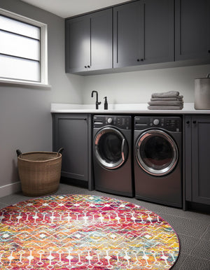 Multicolor 3' 1 x 3' 1 Tribal Trellis Round Area Rug Geometric Southwestern Inspired Durable Carpet for Home Interior Design for Sale at Rug Engine