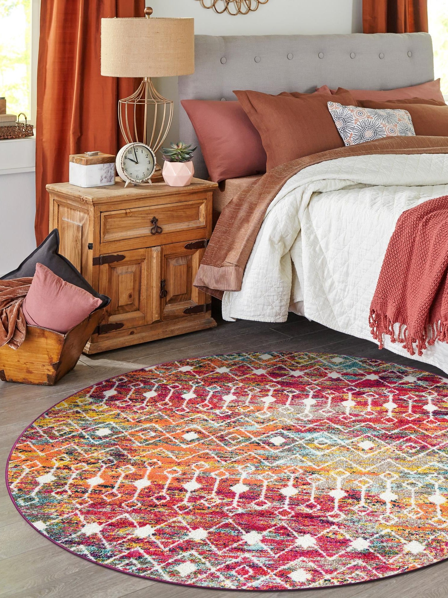 Multicolor 3' 1 x 3' 1 Tribal Trellis Round Area Rug Geometric Southwestern Inspired Durable Carpet for Home Interior Design for Sale at Rug Engine