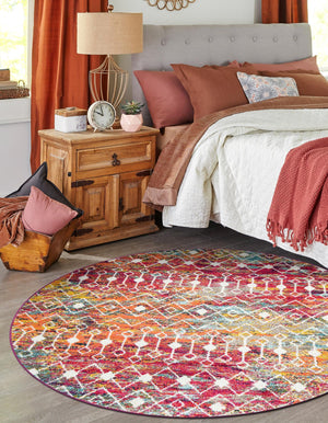 Multicolor 5' 3 x 5' 3 Tribal Trellis Round Area Rug Geometric Southwestern Inspired Durable Carpet for Home Interior Design for Sale at Rug Engine