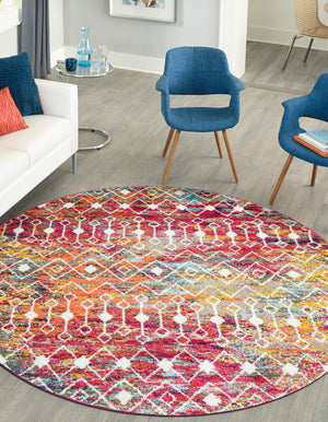 Multicolor 6' 1 x 6' 1 Tribal Trellis Round Area Rug Geometric Southwestern Inspired Durable Carpet for Home Interior Design for Sale at Rug Engine