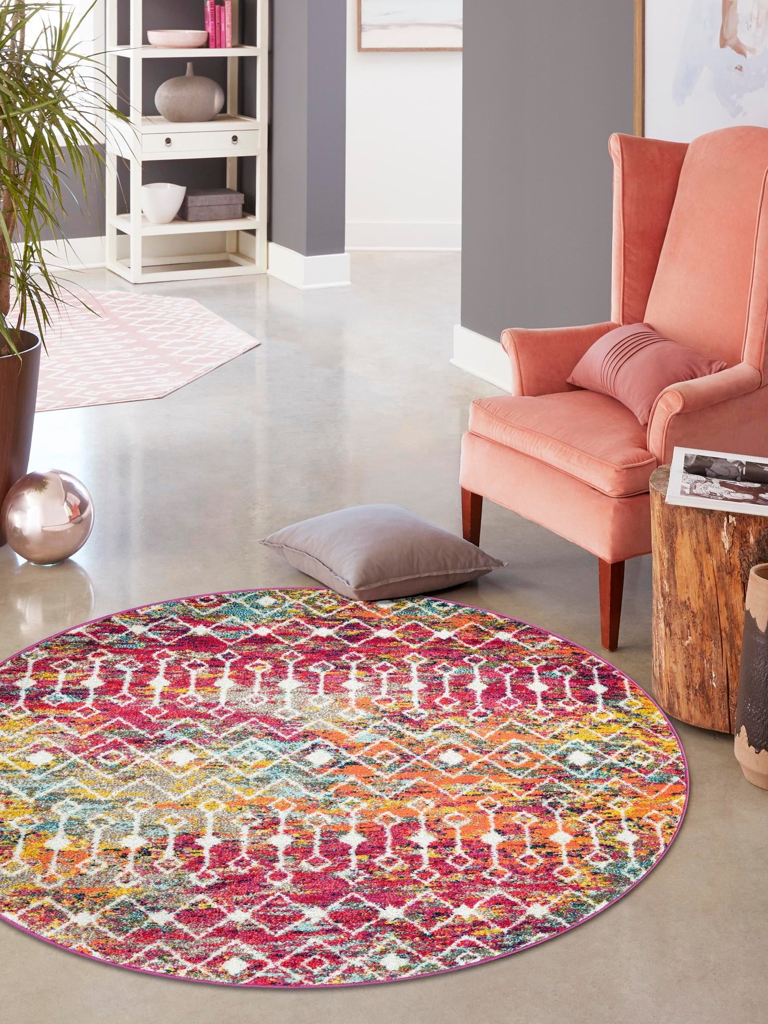 Multicolor 10' x 10' Tribal Trellis Round Area Rug Geometric Southwestern Inspired Durable Carpet for Home Interior Design for Sale at Rug Engine