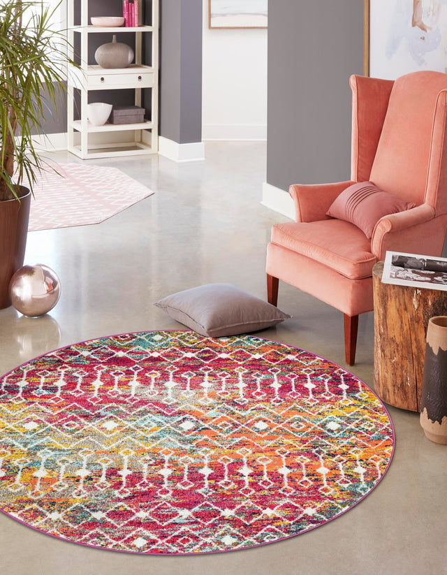 Multicolor 10' x 10' Tribal Trellis Round Area Rug Geometric Southwestern Inspired Durable Carpet for Home Interior Design for Sale at Rug Engine