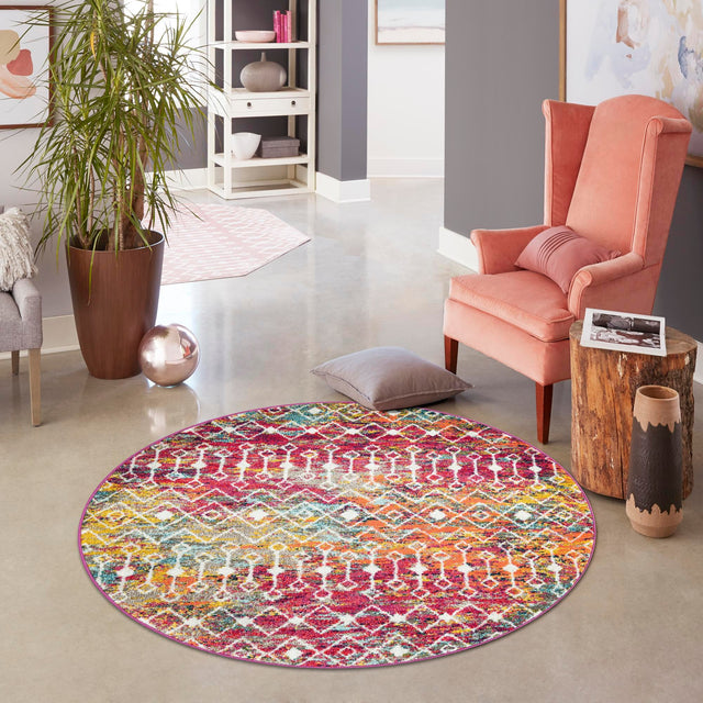 Multicolor 10' x 10' Tribal Trellis Round Area Rug Geometric Southwestern Inspired Durable Carpet for Home Interior Design for Sale at Rug Engine