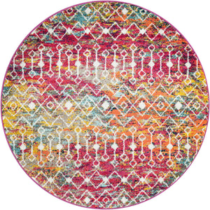 Multicolor 5' 3 x 5' 3 Tribal Trellis Round Area Rug Geometric Southwestern Inspired Durable Carpet for Home Interior Design for Sale at Rug Engine