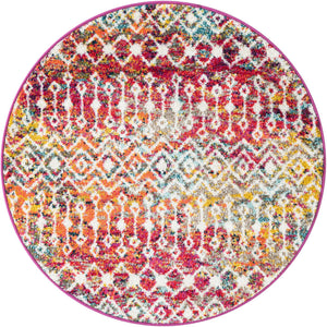 Multicolor 3' 1 x 3' 1 Tribal Trellis Round Area Rug Geometric Southwestern Inspired Durable Carpet for Home Interior Design for Sale at Rug Engine