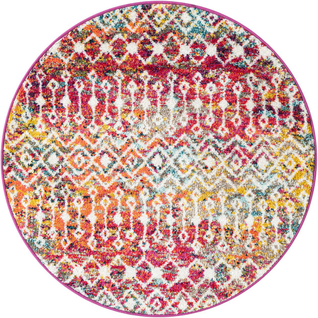 Multicolor 3' 1 x 3' 1 Tribal Trellis Round Area Rug Geometric Southwestern Inspired Durable Carpet for Home Interior Design for Sale at Rug Engine