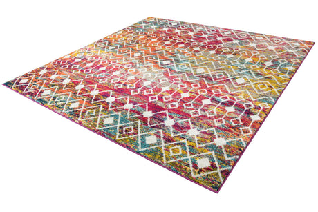 Multicolor 7' 10 x 7' 10 Tribal Trellis Square Area Rug Geometric Southwestern Inspired Durable Carpet for Home Interior Design for Sale at Rug Engine