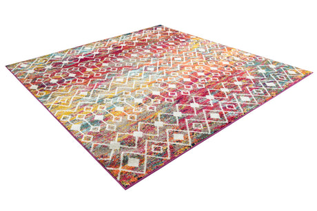 Multicolor 7' 10 x 7' 10 Tribal Trellis Square Area Rug Geometric Southwestern Inspired Durable Carpet for Home Interior Design for Sale at Rug Engine