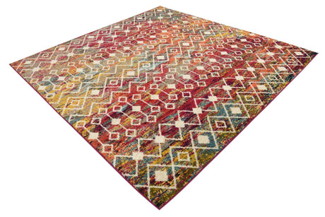 Multicolor 7' 10 x 7' 10 Tribal Trellis Square Area Rug Geometric Southwestern Inspired Durable Carpet for Home Interior Design for Sale at Rug Engine