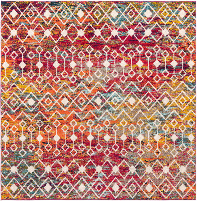 Multicolor 7' 10 x 7' 10 Tribal Trellis Square Area Rug Geometric Southwestern Inspired Durable Carpet for Home Interior Design for Sale at Rug Engine