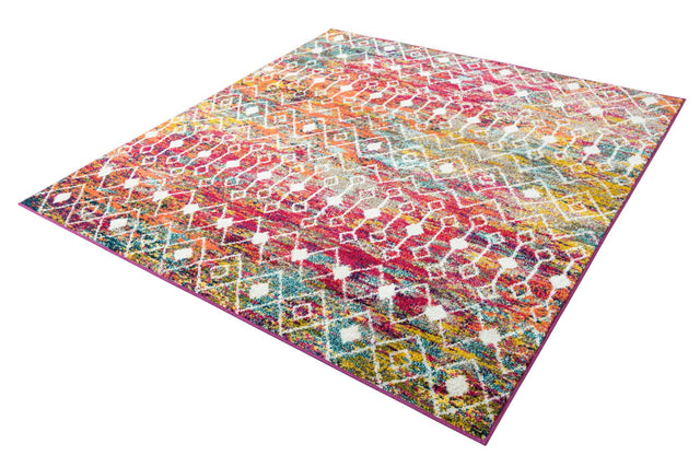 Multicolor 6' 1 x 6' 1 Tribal Trellis Square Area Rug Geometric Southwestern Inspired Durable Carpet for Home Interior Design for Sale at Rug Engine