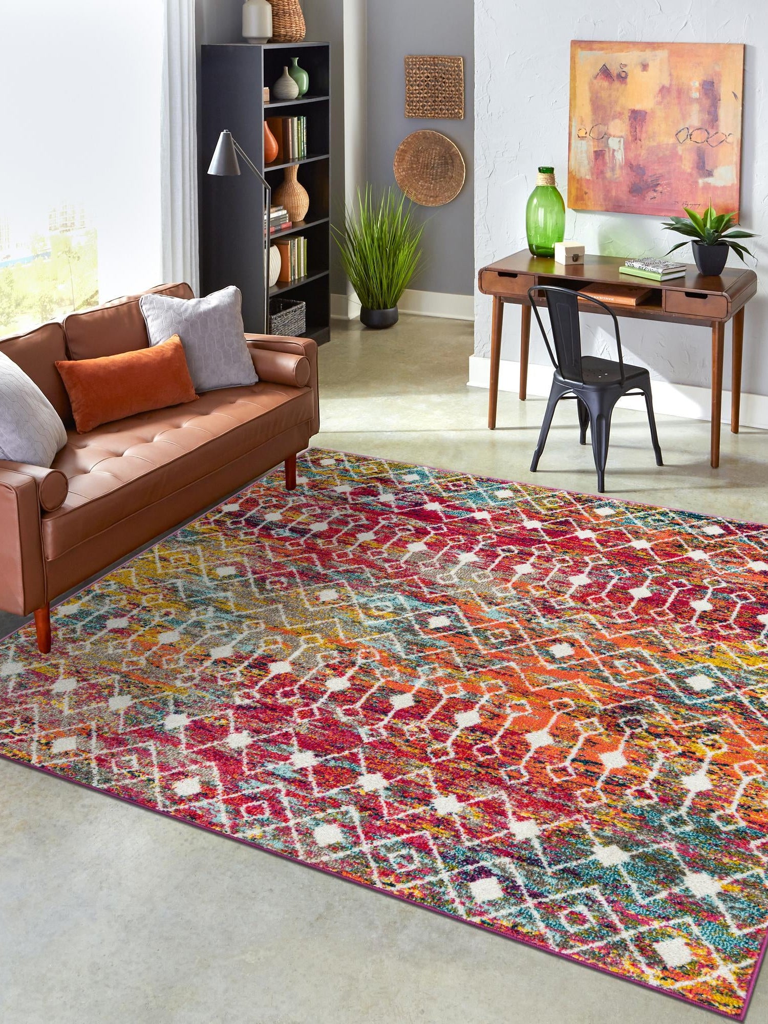 Multicolor 3' 1 x 3' 1 Tribal Trellis Square Area Rug Geometric Southwestern Inspired Durable Carpet for Home Interior Design for Sale at Rug Engine