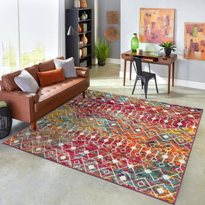 Multicolor 7' 10 x 7' 10 Tribal Trellis Square Area Rug Geometric Southwestern Inspired Durable Carpet for Home Interior Design for Sale at Rug Engine
