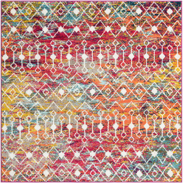 Multicolor 6' 1 x 6' 1 Tribal Trellis Square Area Rug Geometric Southwestern Inspired Durable Carpet for Home Interior Design for Sale at Rug Engine