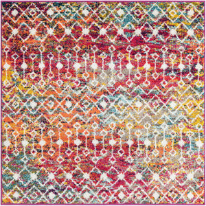Multicolor 4' 1 x 4' 1 Tribal Trellis Square Area Rug Geometric Southwestern Inspired Durable Carpet for Home Interior Design for Sale at Rug Engine