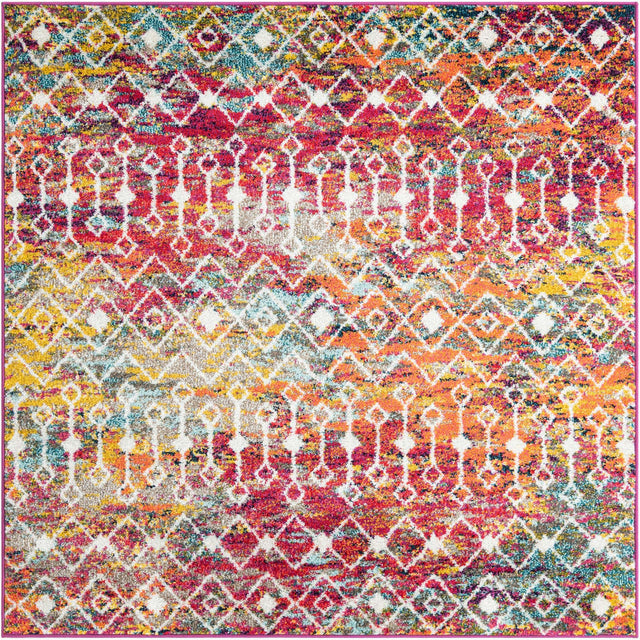 Multicolor 5' 3 x 5' 3 Tribal Trellis Square Area Rug Geometric Southwestern Inspired Durable Carpet for Home Interior Design for Sale at Rug Engine