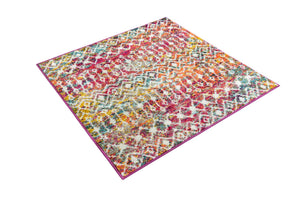 Multicolor 3' 1 x 3' 1 Tribal Trellis Square Area Rug Geometric Southwestern Inspired Durable Carpet for Home Interior Design for Sale at Rug Engine