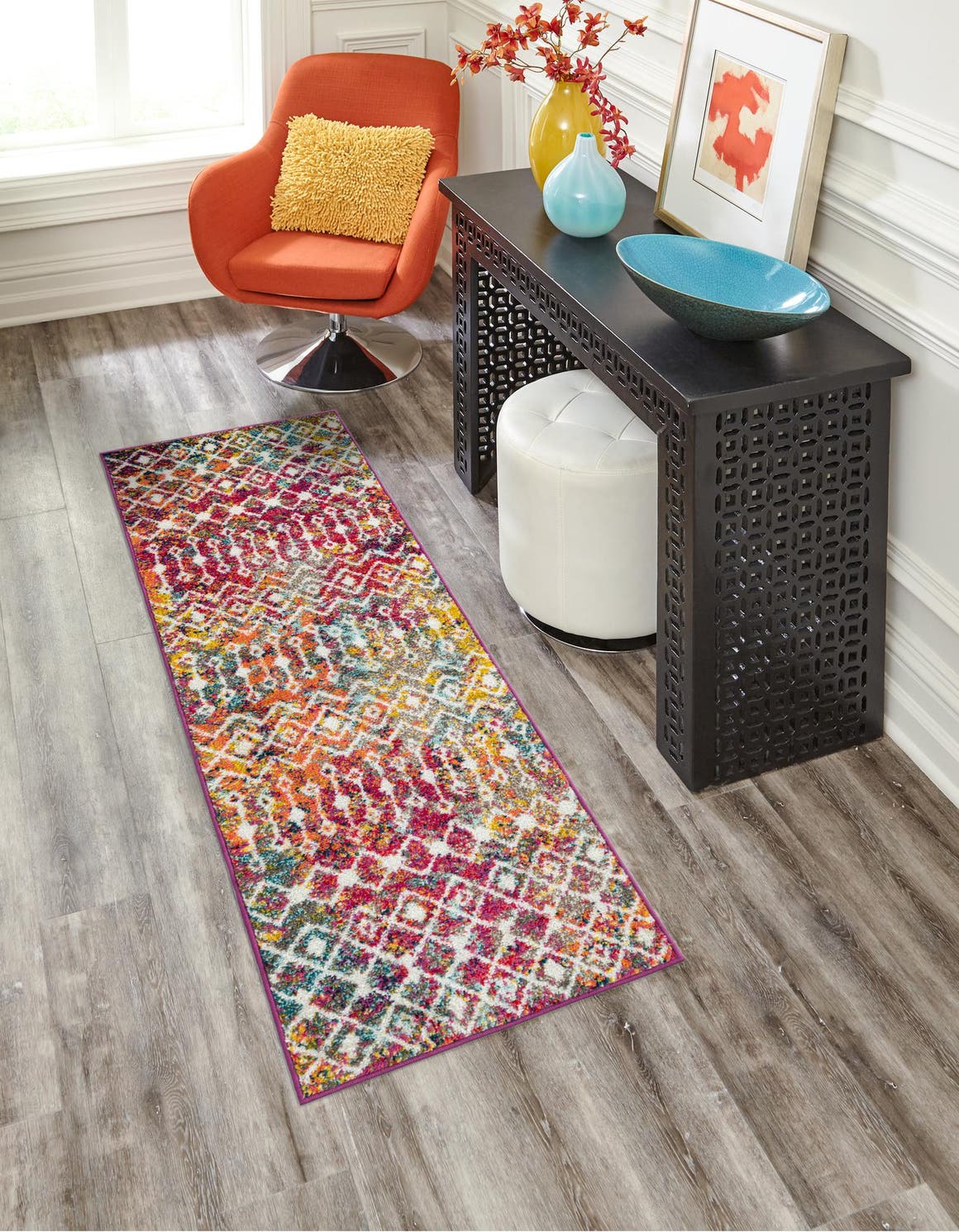 Multicolor 2' x 7' 1 Tribal Trellis Runner Area Rug Geometric Southwestern Inspired Durable Carpet for Home Interior Design for Sale at Rug Engine