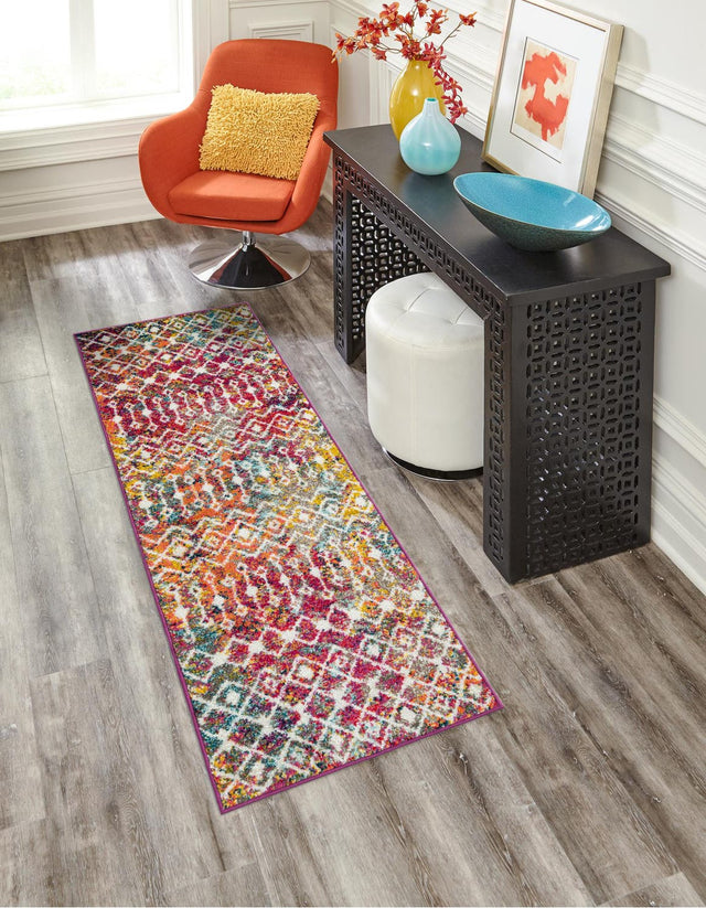 Multicolor 2' 7 x 10' Tribal Trellis Runner Area Rug Geometric Southwestern Inspired Durable Carpet for Home Interior Design for Sale at Rug Engine
