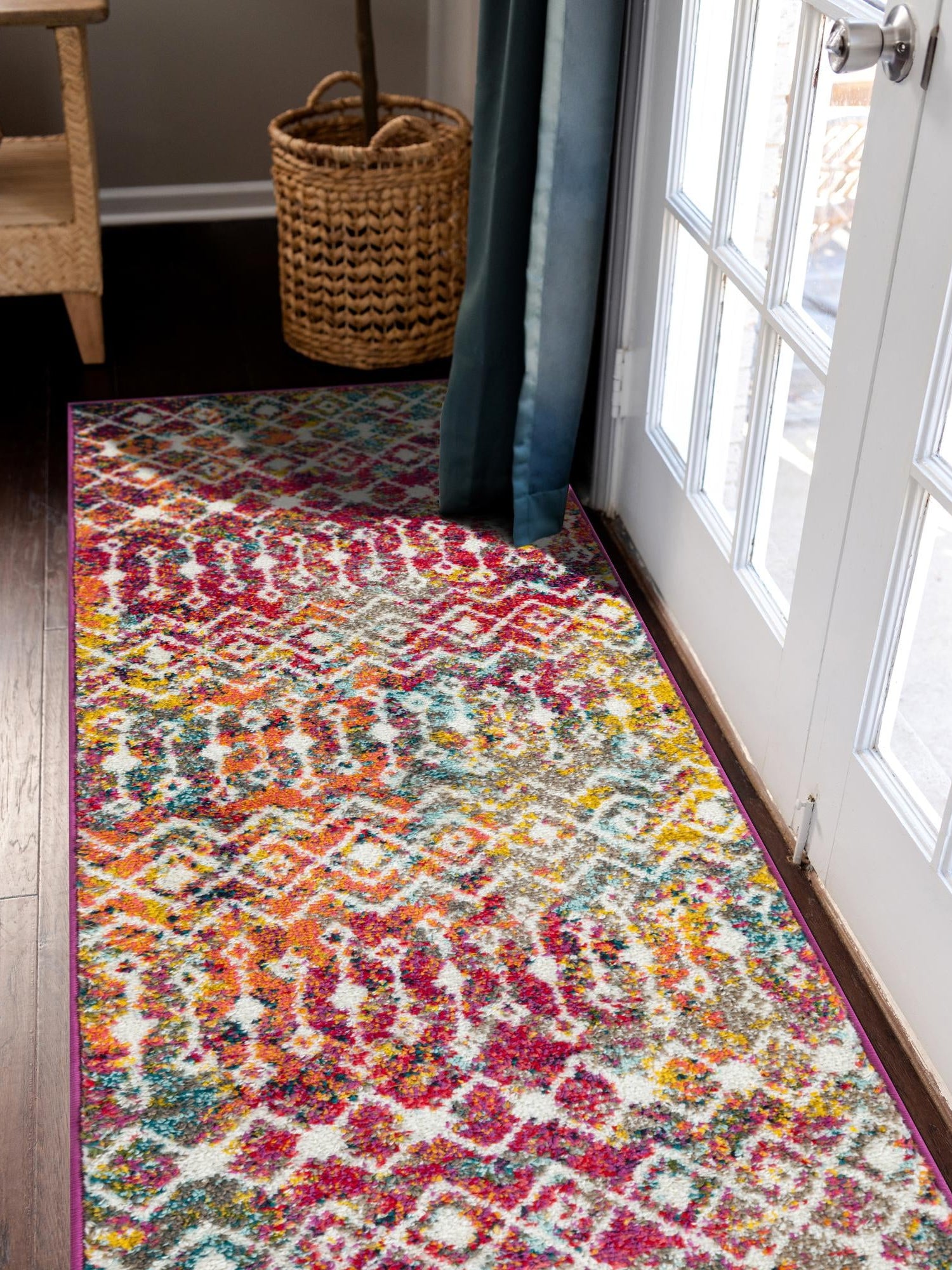 Multicolor 2' 7 x 10' Tribal Trellis Runner Area Rug Geometric Southwestern Inspired Durable Carpet for Home Interior Design for Sale at Rug Engine