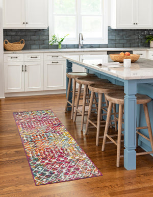 Multicolor 2' 7 x 10' Tribal Trellis Runner Area Rug Geometric Southwestern Inspired Durable Carpet for Home Interior Design for Sale at Rug Engine