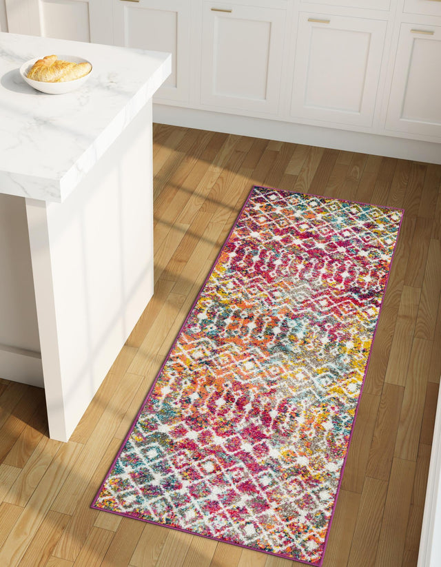 Multicolor 2' x 5' 1 Tribal Trellis Runner Area Rug Geometric Southwestern Inspired Durable Carpet for Home Interior Design for Sale at Rug Engine