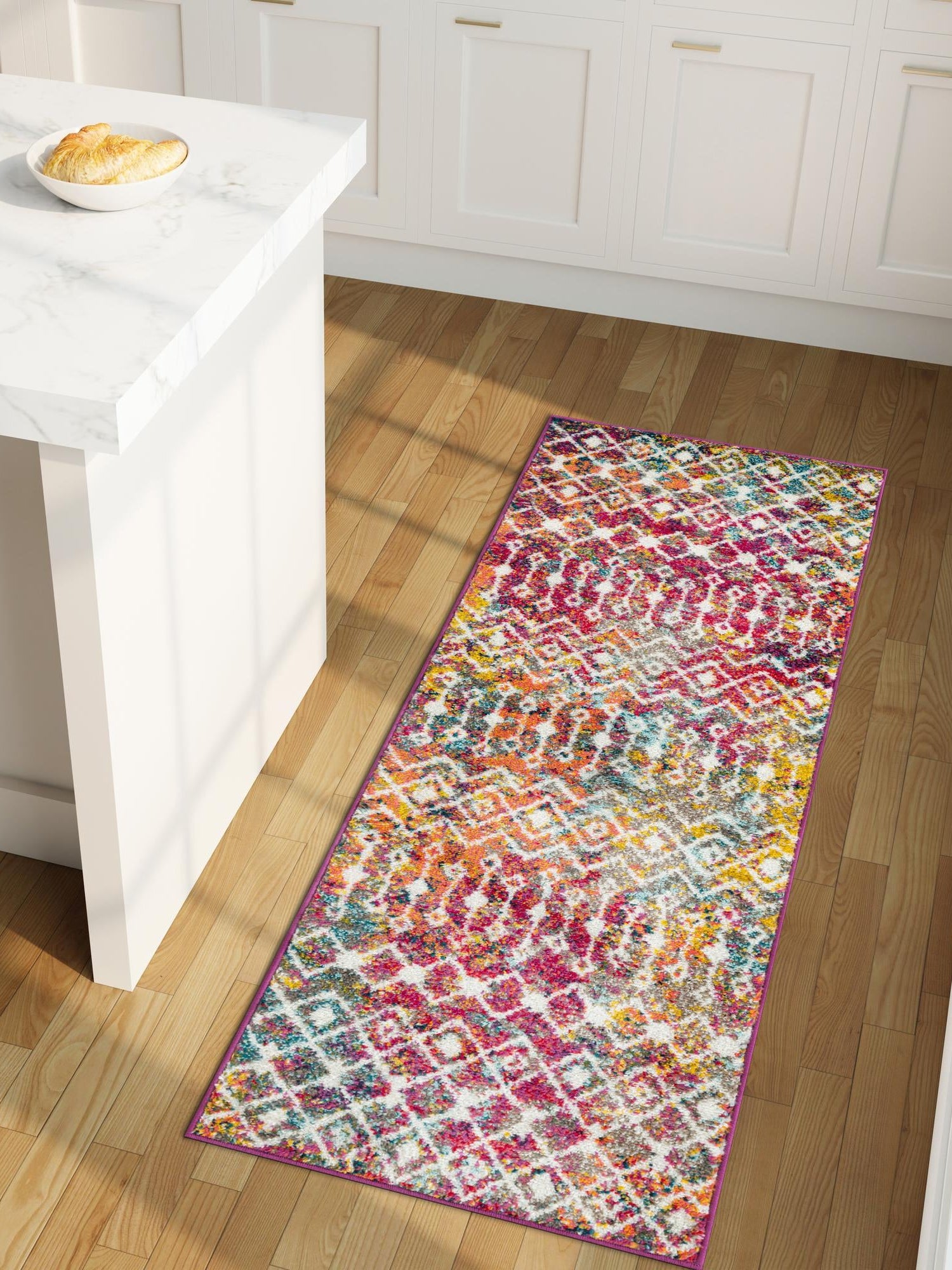 Multicolor 2' x 7' 1 Tribal Trellis Runner Area Rug Geometric Southwestern Inspired Durable Carpet for Home Interior Design for Sale at Rug Engine