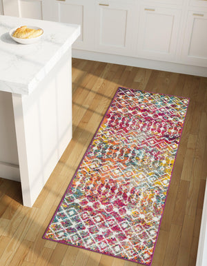 Multicolor 3' 3 x 16' 5 Tribal Trellis Runner Area Rug Geometric Southwestern Inspired Durable Carpet for Home Interior Design for Sale at Rug Engine