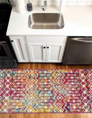Multicolor 2' x 6' 1 Tribal Trellis Runner Area Rug Geometric Southwestern Inspired Durable Carpet for Home Interior Design for Sale at Rug Engine