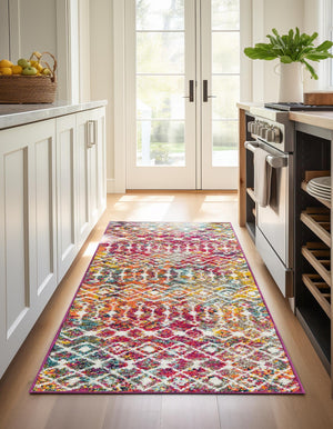 Multicolor 2' x 6' 1 Tribal Trellis Runner Area Rug Geometric Southwestern Inspired Durable Carpet for Home Interior Design for Sale at Rug Engine