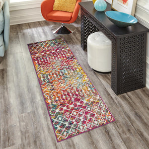 Multicolor 2' x 5' 1 Tribal Trellis Runner Area Rug Geometric Southwestern Inspired Durable Carpet for Home Interior Design for Sale at Rug Engine