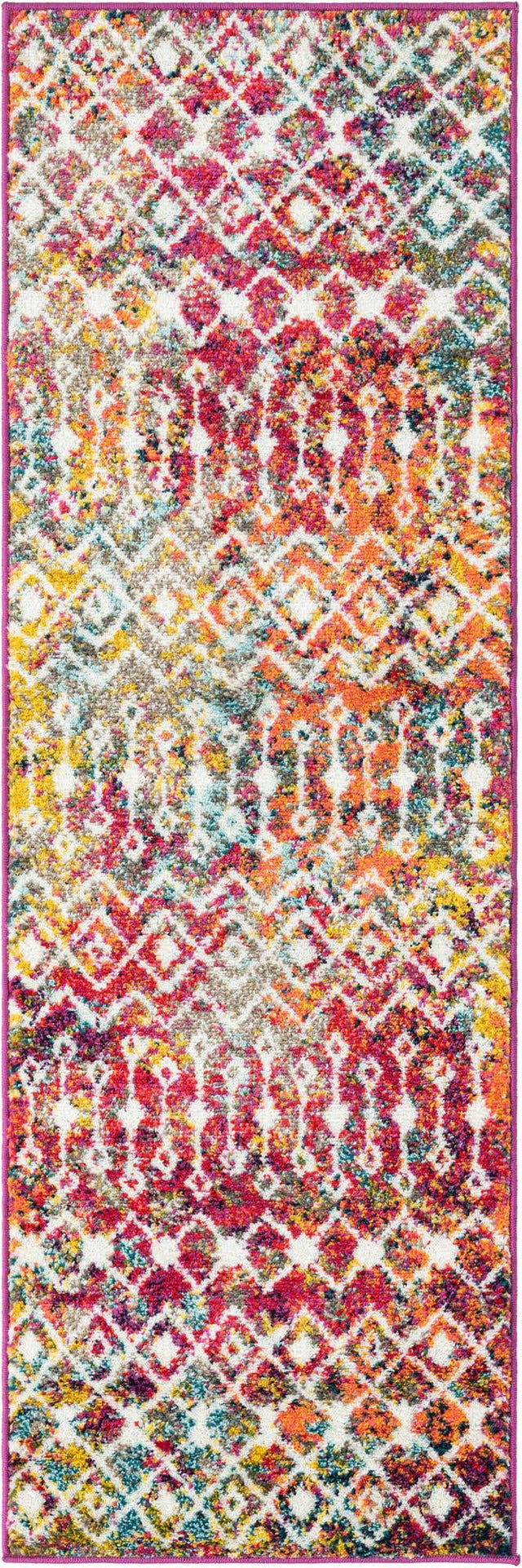 Multicolor 2' x 6' 1 Tribal Trellis Runner Area Rug Geometric Southwestern Inspired Durable Carpet for Home Interior Design for Sale at Rug Engine
