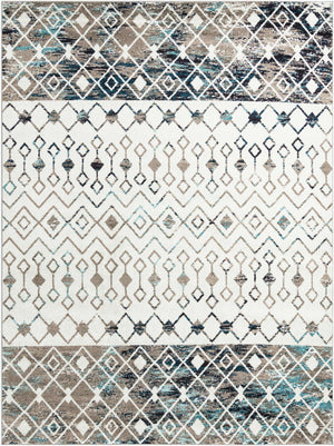 Ivory Gray Blue 10' 8 x 14' Tribal Trellis Rectangle Area Rug Geometric Southwestern Inspired Durable Carpet for Home Interior Design for Sale at Rug Engine