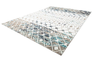 Ivory Gray Blue 10' x 13' 1 Tribal Trellis Rectangle Area Rug Geometric Southwestern Inspired Durable Carpet for Home Interior Design for Sale at Rug Engine