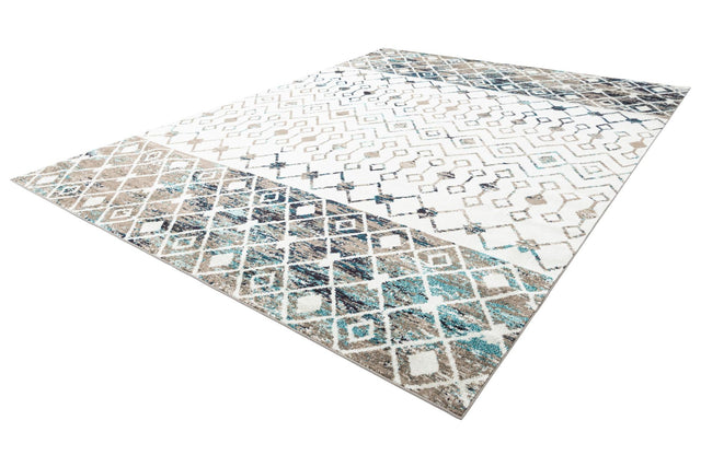 Ivory Gray Blue 10' x 13' 1 Tribal Trellis Rectangle Area Rug Geometric Southwestern Inspired Durable Carpet for Home Interior Design for Sale at Rug Engine