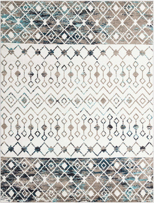 Ivory Gray Blue 10' x 13' 1 Tribal Trellis Rectangle Area Rug Geometric Southwestern Inspired Durable Carpet for Home Interior Design for Sale at Rug Engine